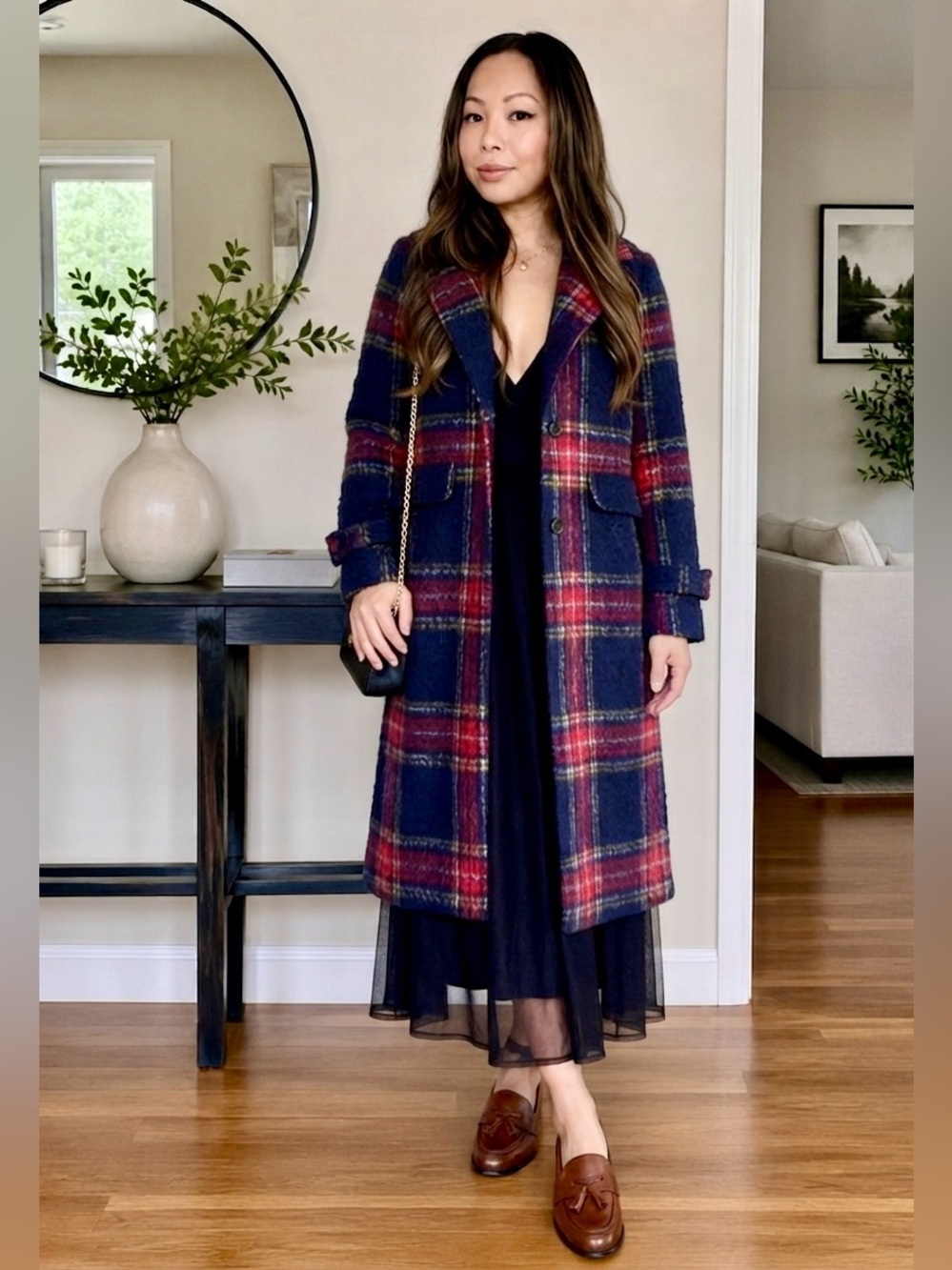 Old Navy Red, Navy, Yellow Plaid Pea Wool Coat - Size XS